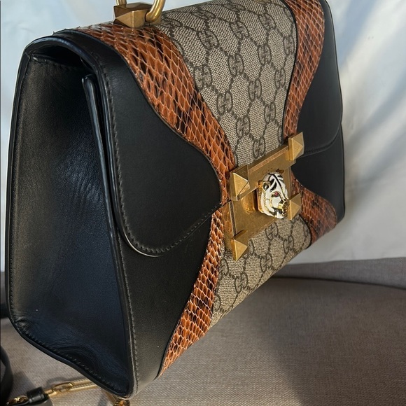 GUCCI Medium GG Supreme Osiride Python Trim Top Handle Bag - Picture 7 of 16